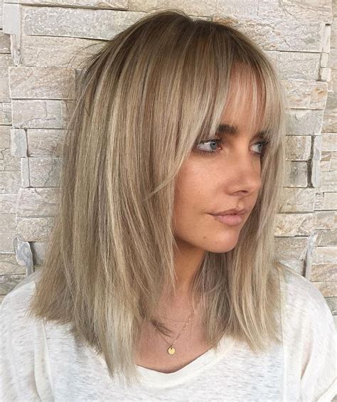 medium hair with fringe|shoulder length hairstyles with fringe.